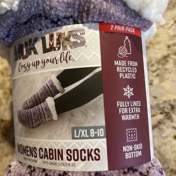 Muk Luks Purple Women's Cabin Socks - 2 Pair Pack - Picture 1 of 9